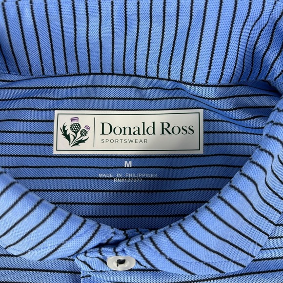 Donald Ross Polo Shirt Mens Medium‎ Blue Stripe Golf Performance Casual Top - Picture 3 of 6